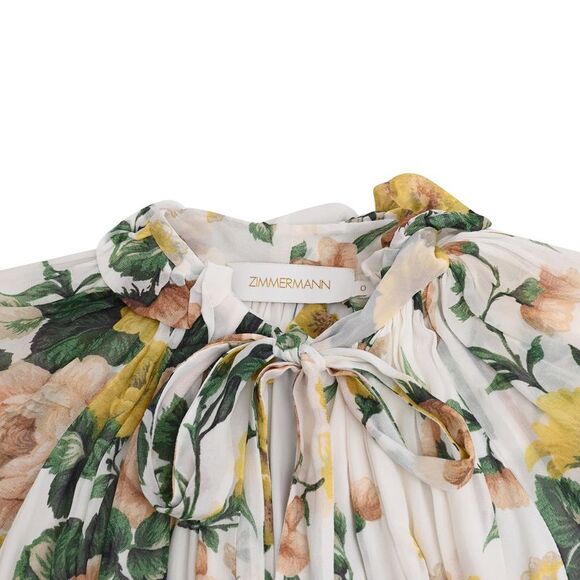 Zimmermann Zippy Belted Tie-Neck Chiffon Playsuit in Floral Print Viscose - Picture 4 of 5